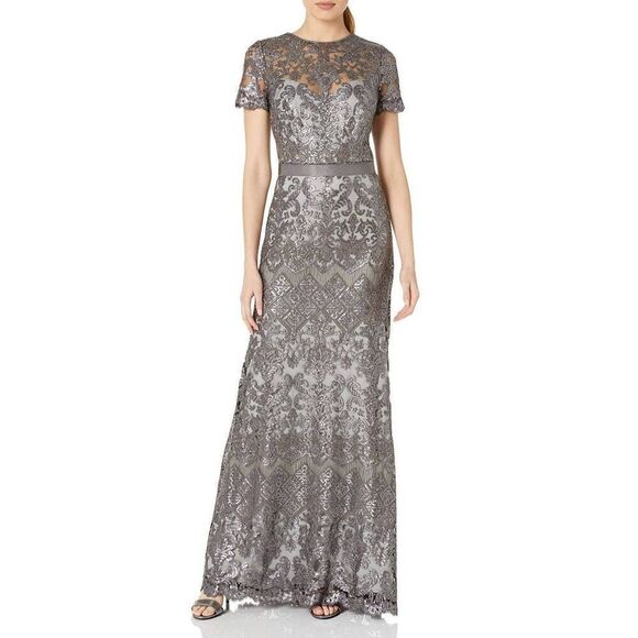 Tadashi Shoji Dresses & Skirts - Tadashi Shoji Women's Sequin Lace Gown  Grey Silver Size 6